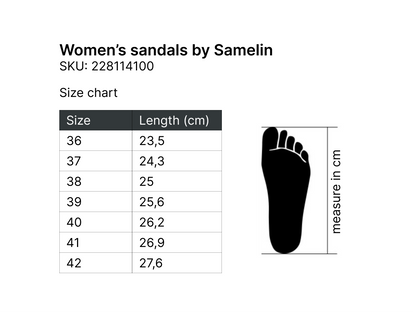 samelin sandaļu izmēru tabula