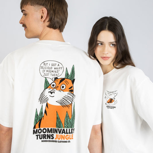 Balts unisex T-krekls ar Muminu dizainu – stilīgs un ērts apģērbs katrai dienai.